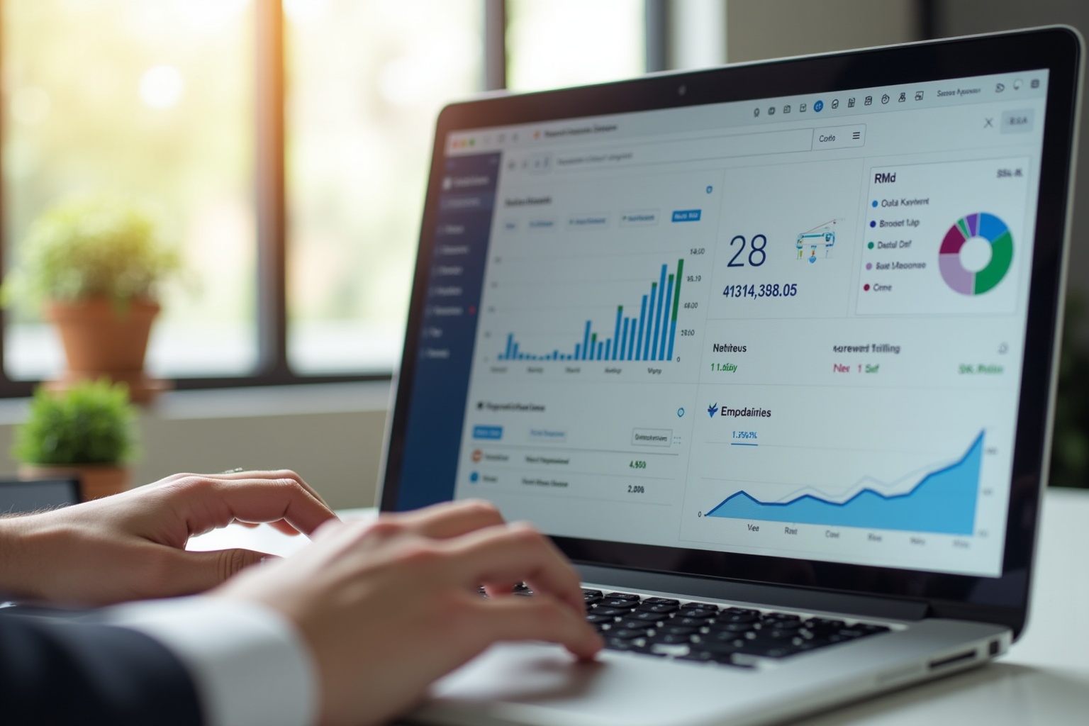 Laptop screen displaying financial data and analytics dashboard.