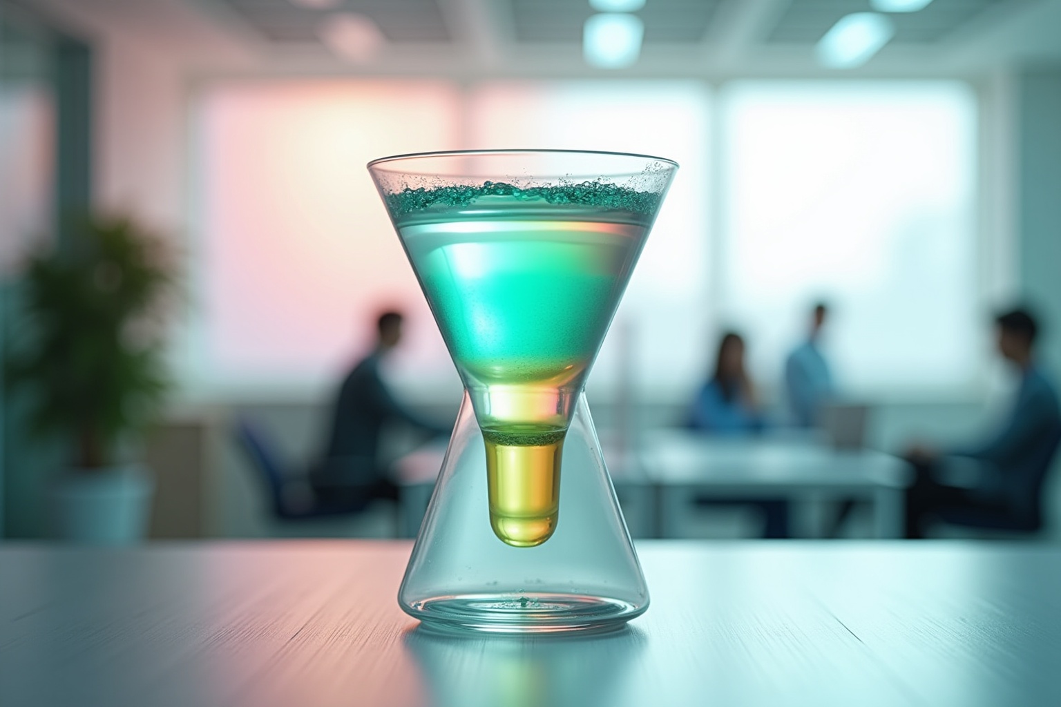 Vibrant green cocktail in a modern glass.