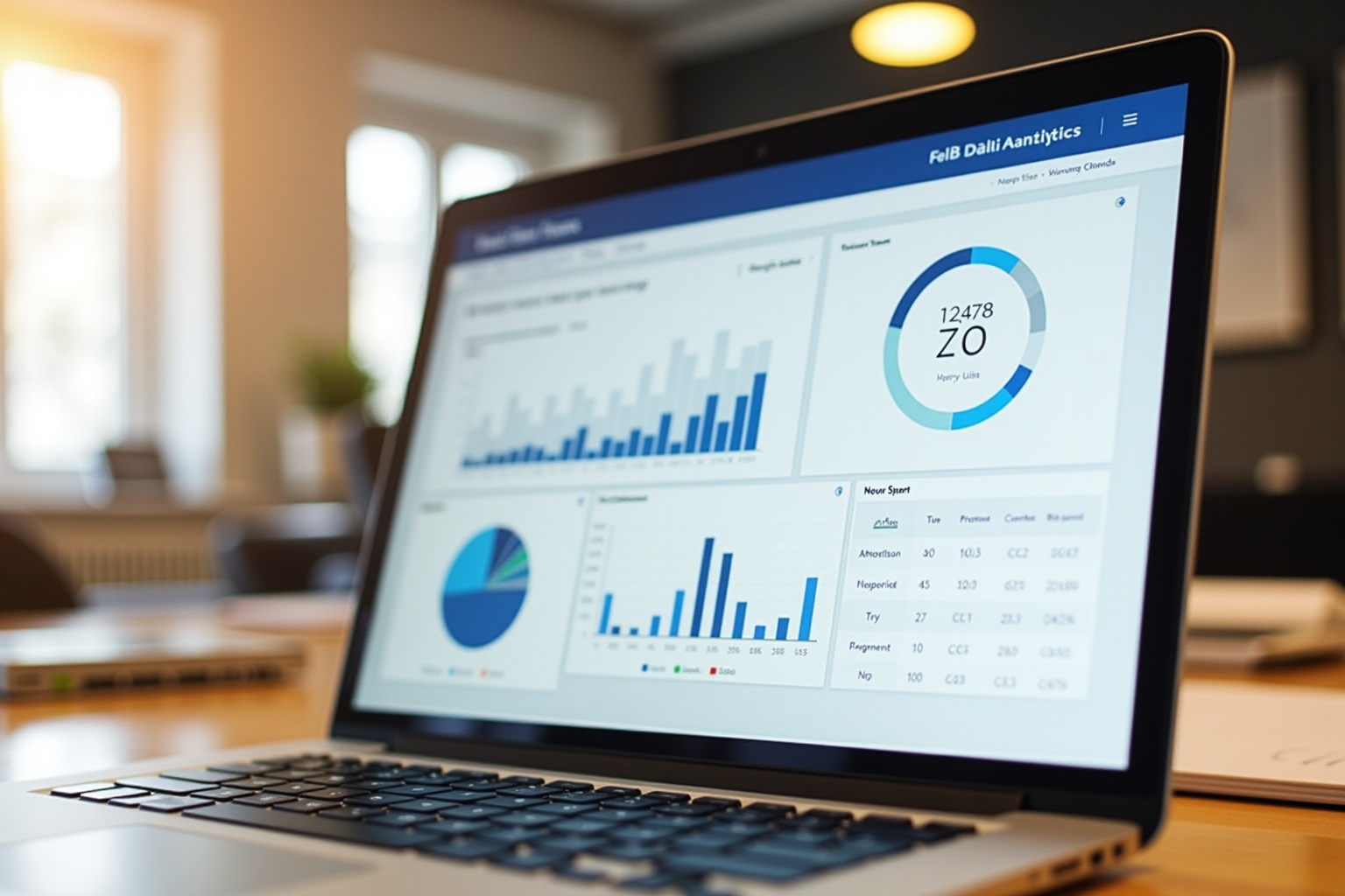 Analytics dashboard displaying various data visualizations and metrics.