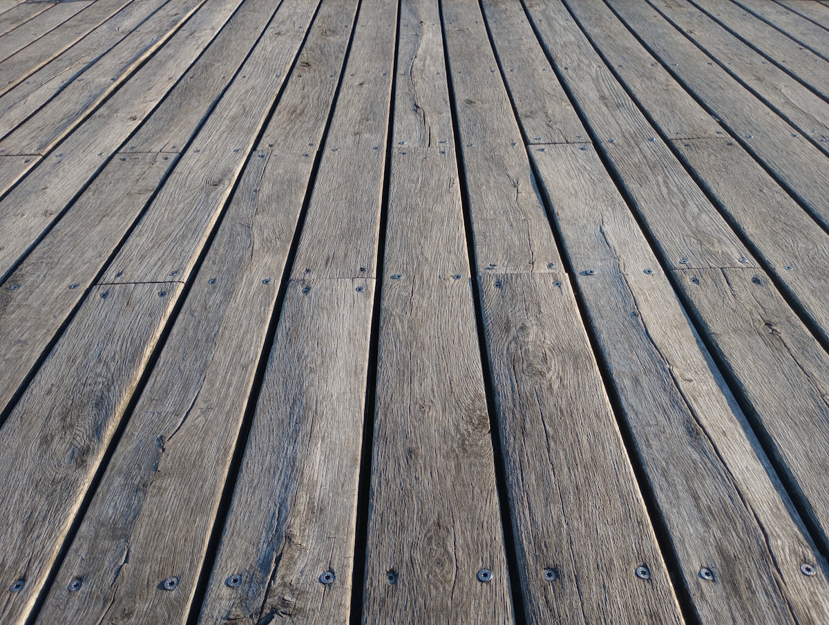 a close up of a wood deck
