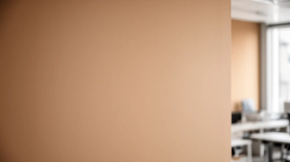 Mur beige uni, espace intérieur lumineux et épuré.