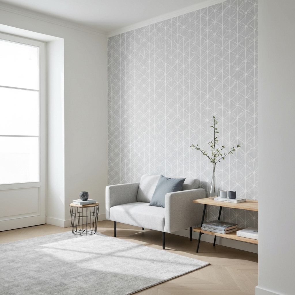 Pose papier peint intissé ou vinyle réussi dans un salon moderne et lumineux pour une décoration transformée.