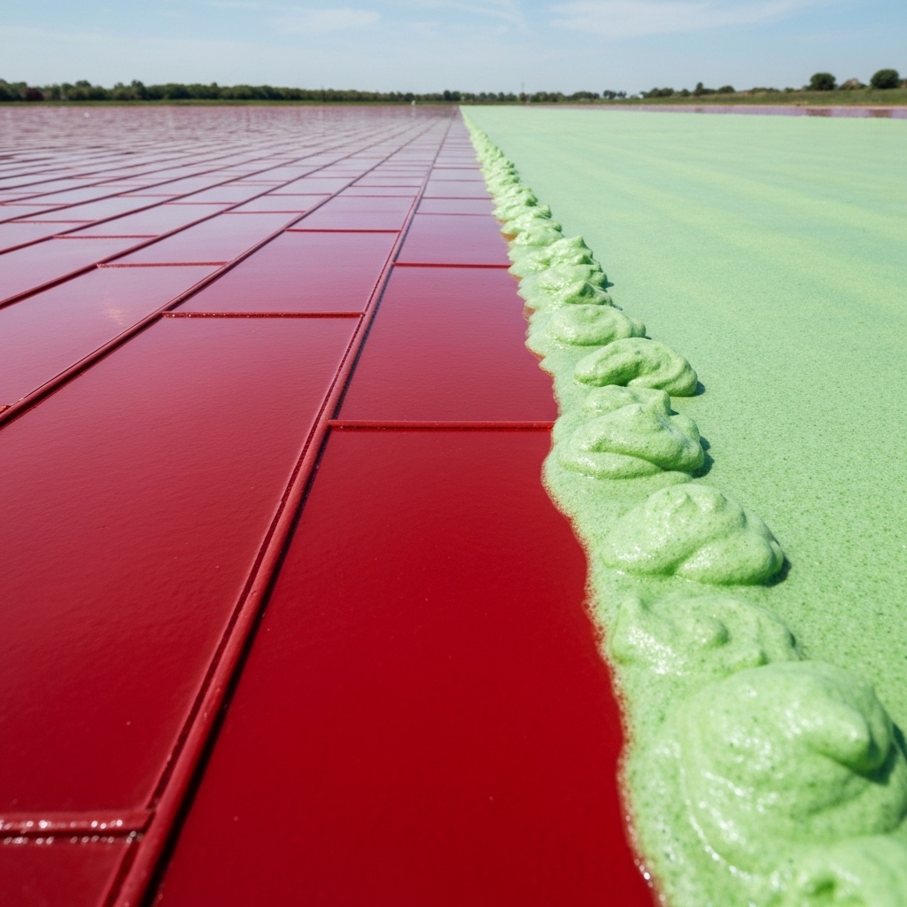 Lavage toiture anti mousse prix : Vue d'un toit en tuiles partiellement nettoyé, montrant le contraste avec la mousse verte.