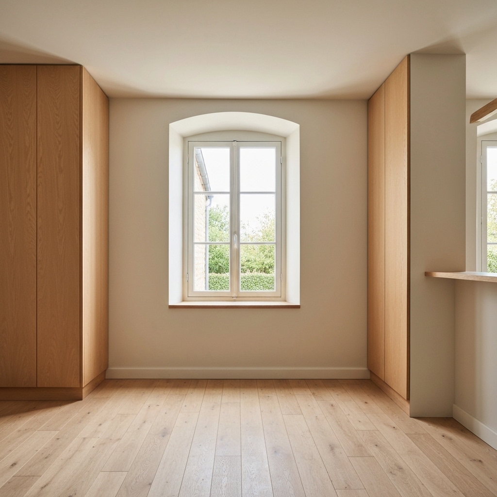 Isolation intérieure maison ancienne: intérieur rénové, murs épais et confort chaleureux.