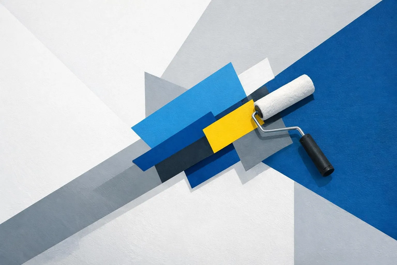 Peinture et plâtrerie pour entreprises: composition abstraite géométrique, formes audacieuses pour intérieurs professionnels.