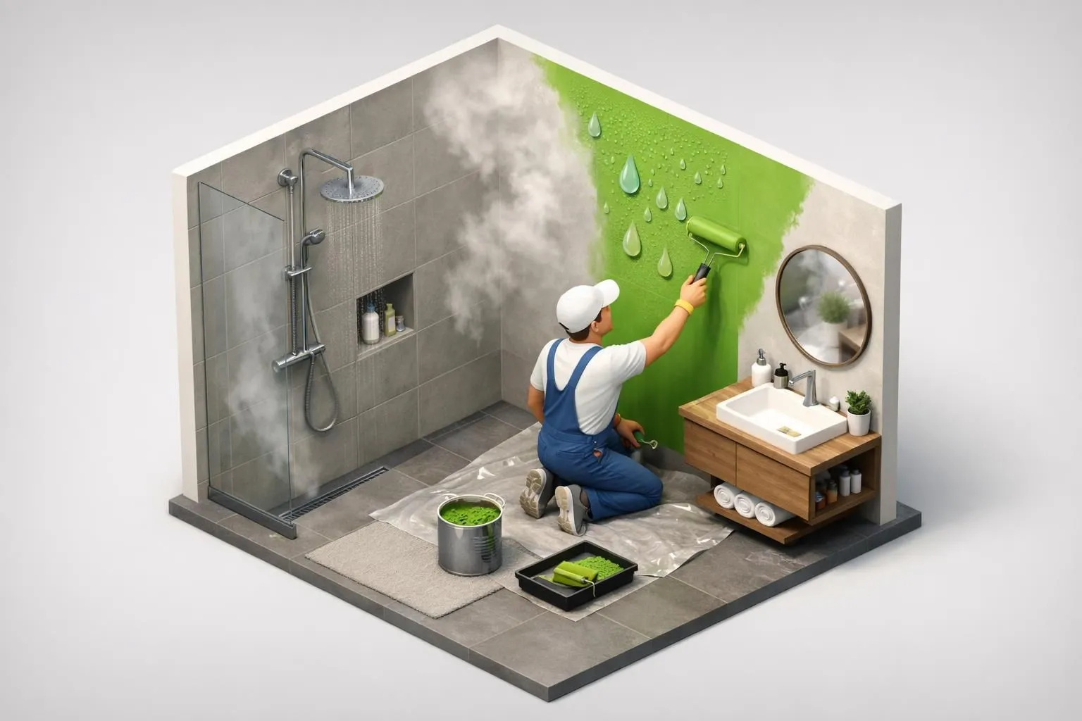 Peinture anti humidité salle de bain : conseils pour une protection efficace contre l'humidité. Illustration moderne.