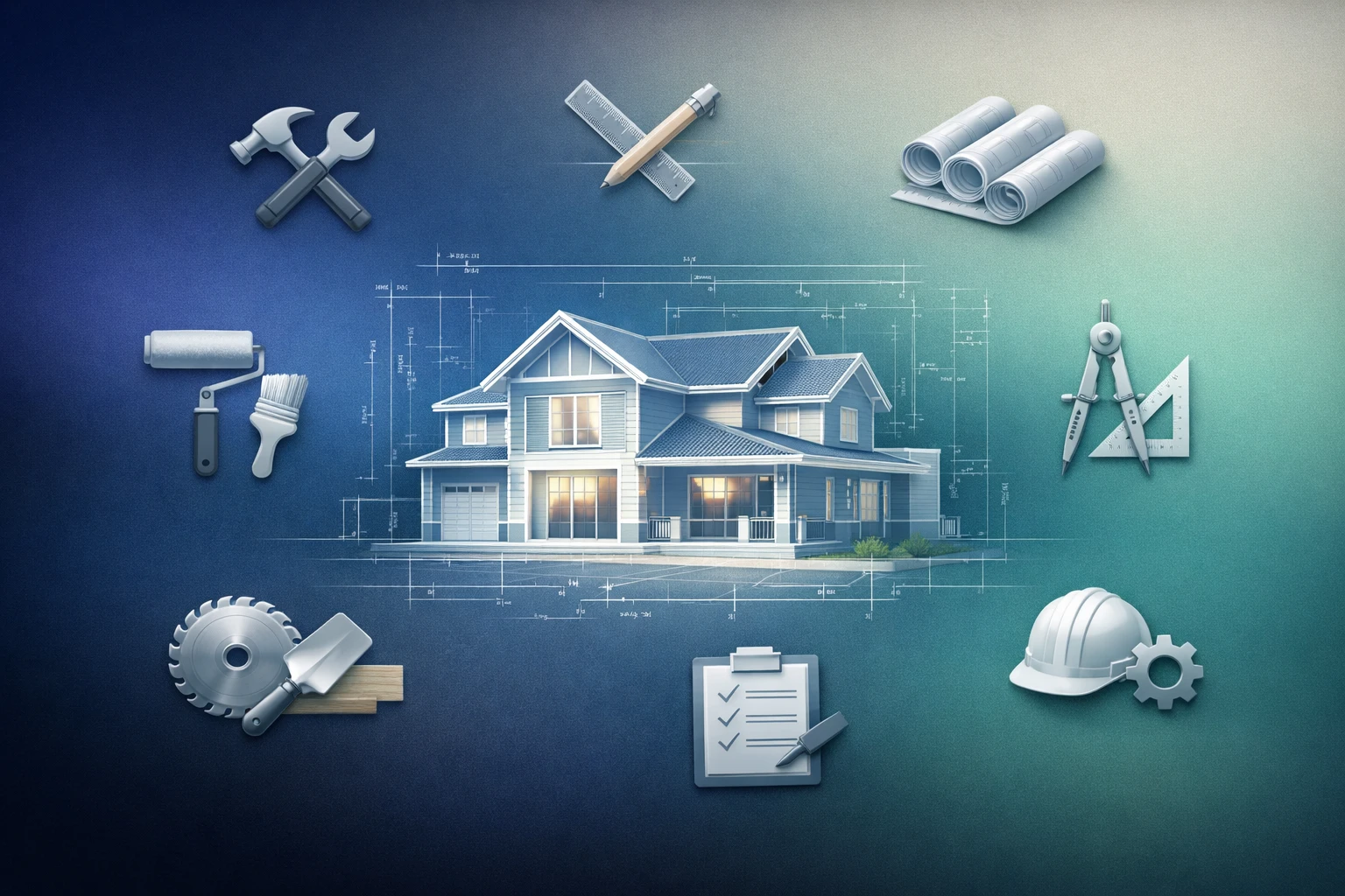 Blueprint numérique moderne pour un projet de rénovation à Dijon, illustrant l'expertise d'une entreprise de renovation dijon