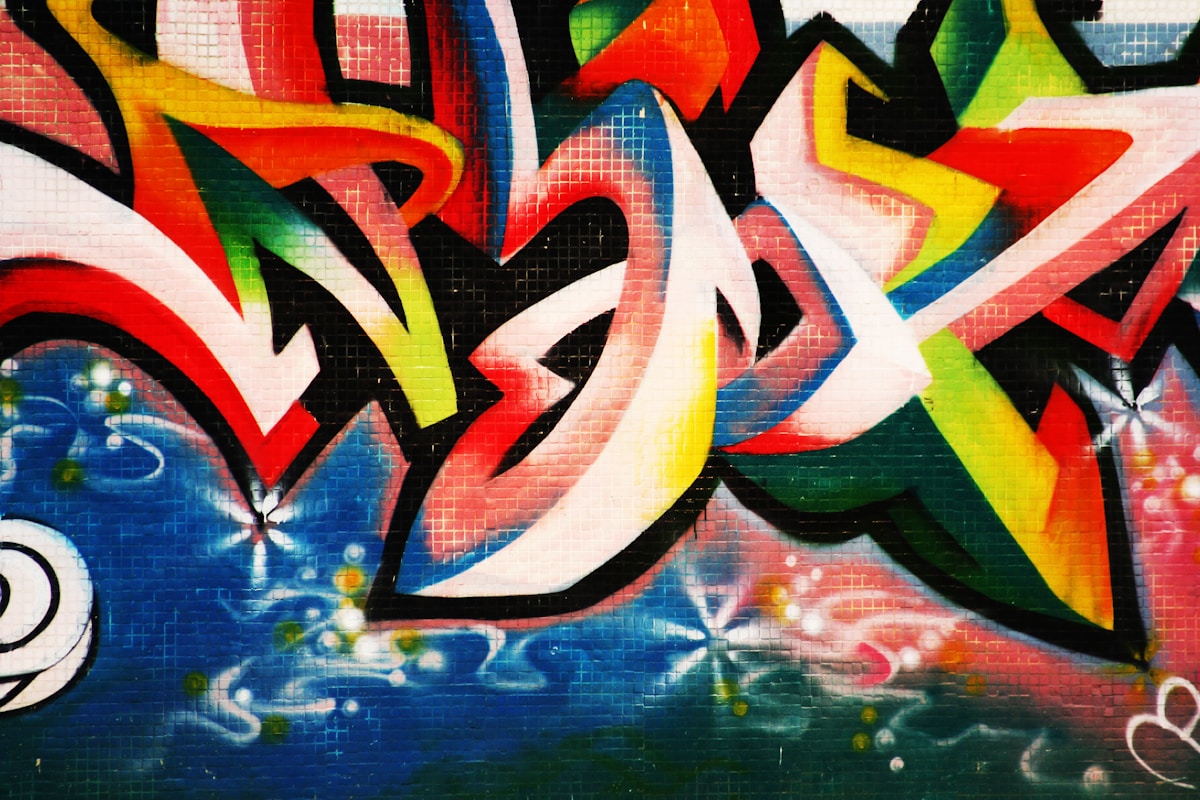 blue red and yellow abstract painting