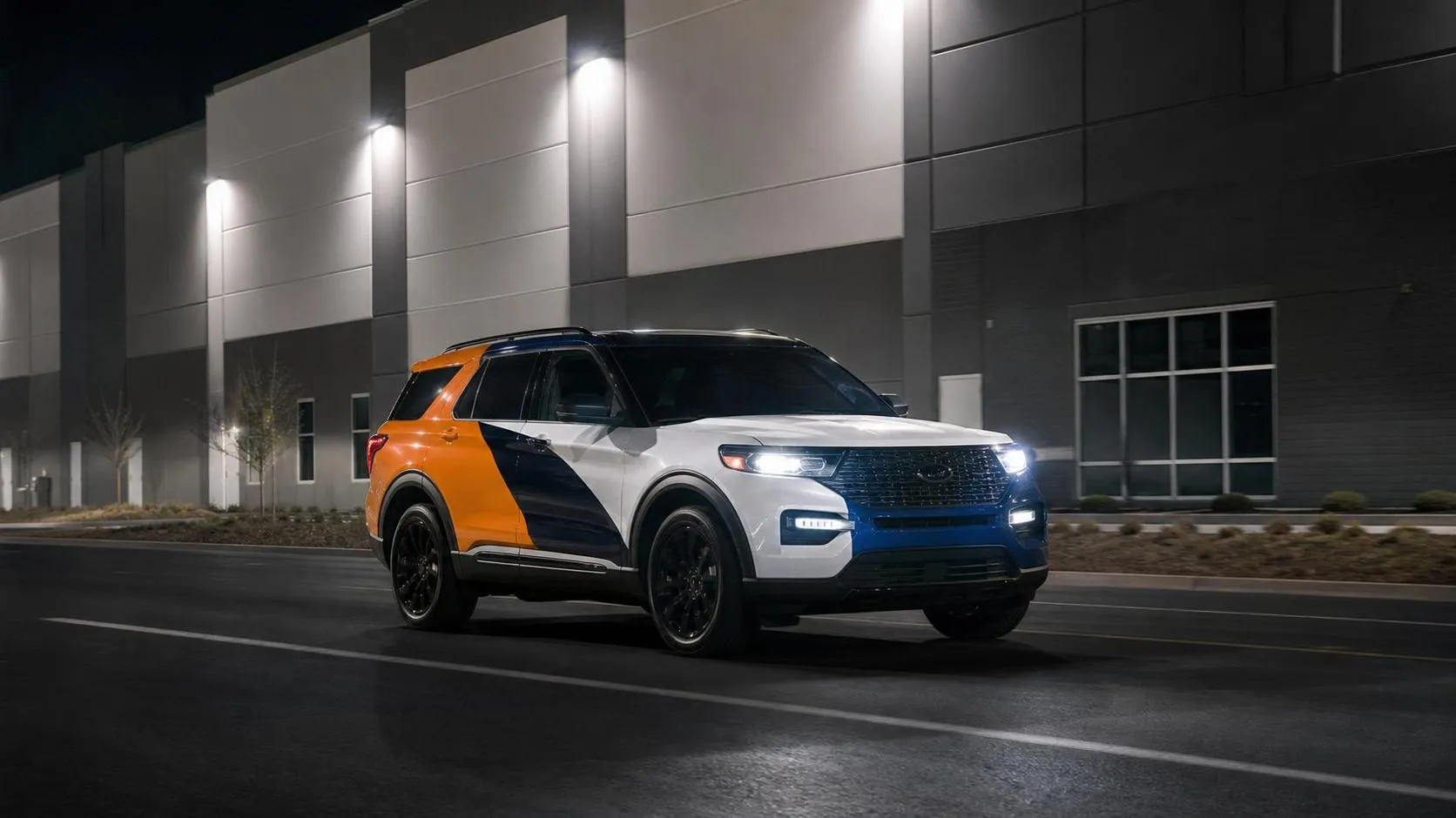 Sleek, two-tone SUV with bold design and striking lighting.