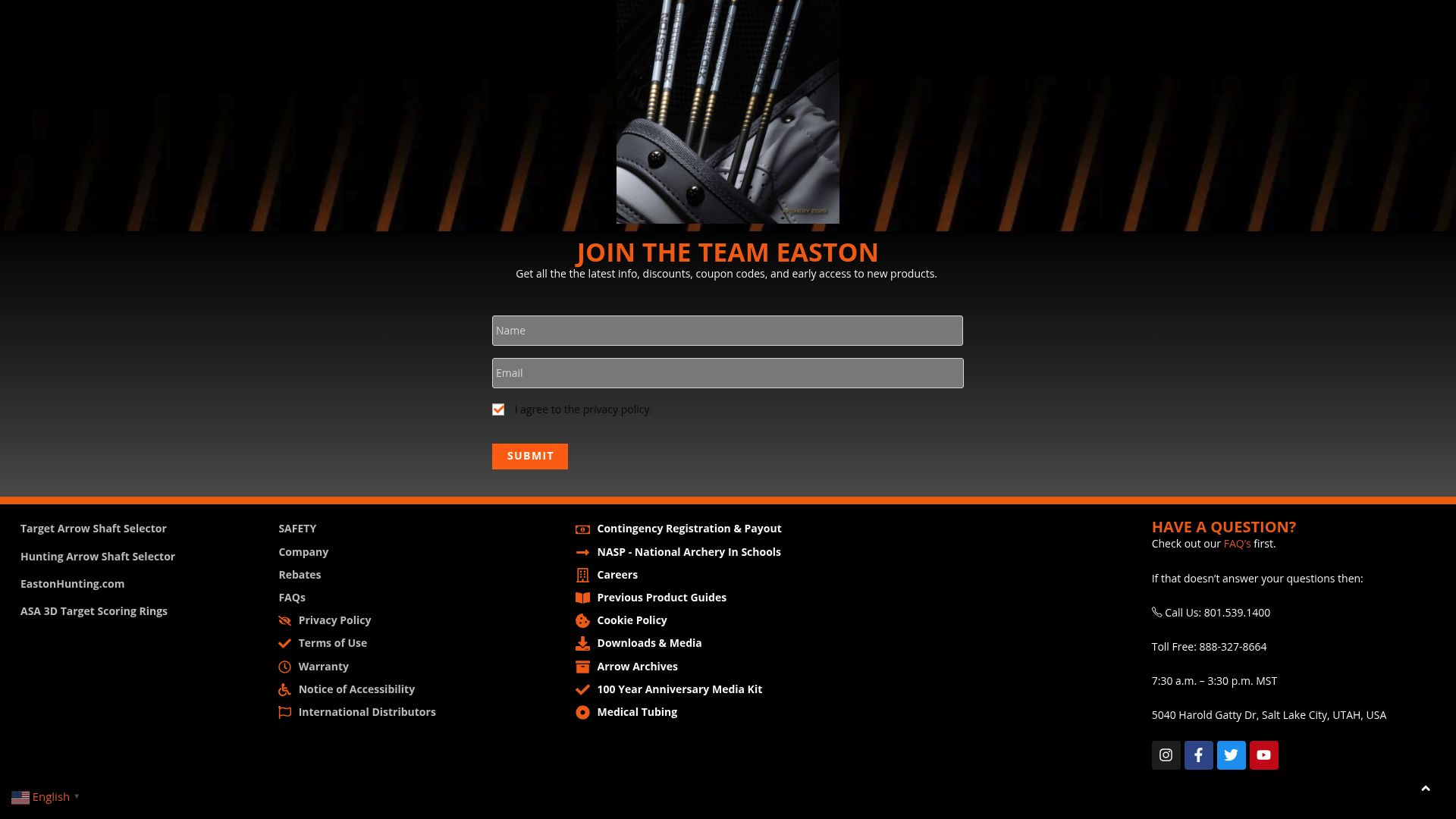Screenshot of www.eastonarchery.com
