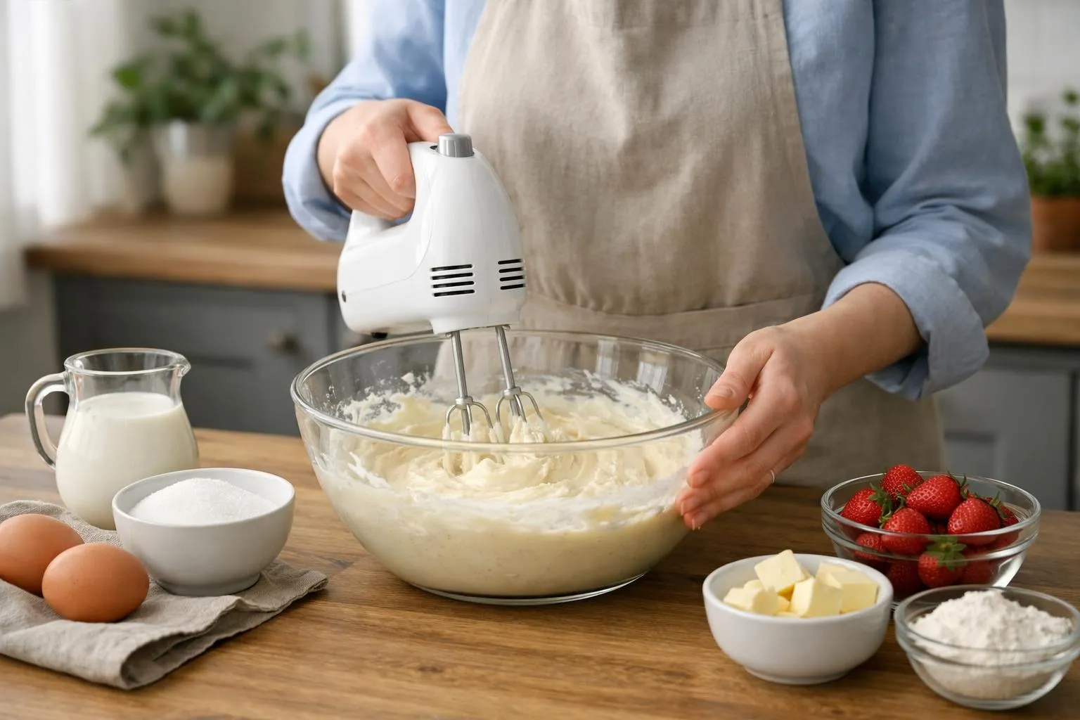 5 étapes pour réussir des gummy cookies moelleux et irrésistibles Préparation de pâte à gâteau avec mélangeur électrique, ingrédients sur la table.
