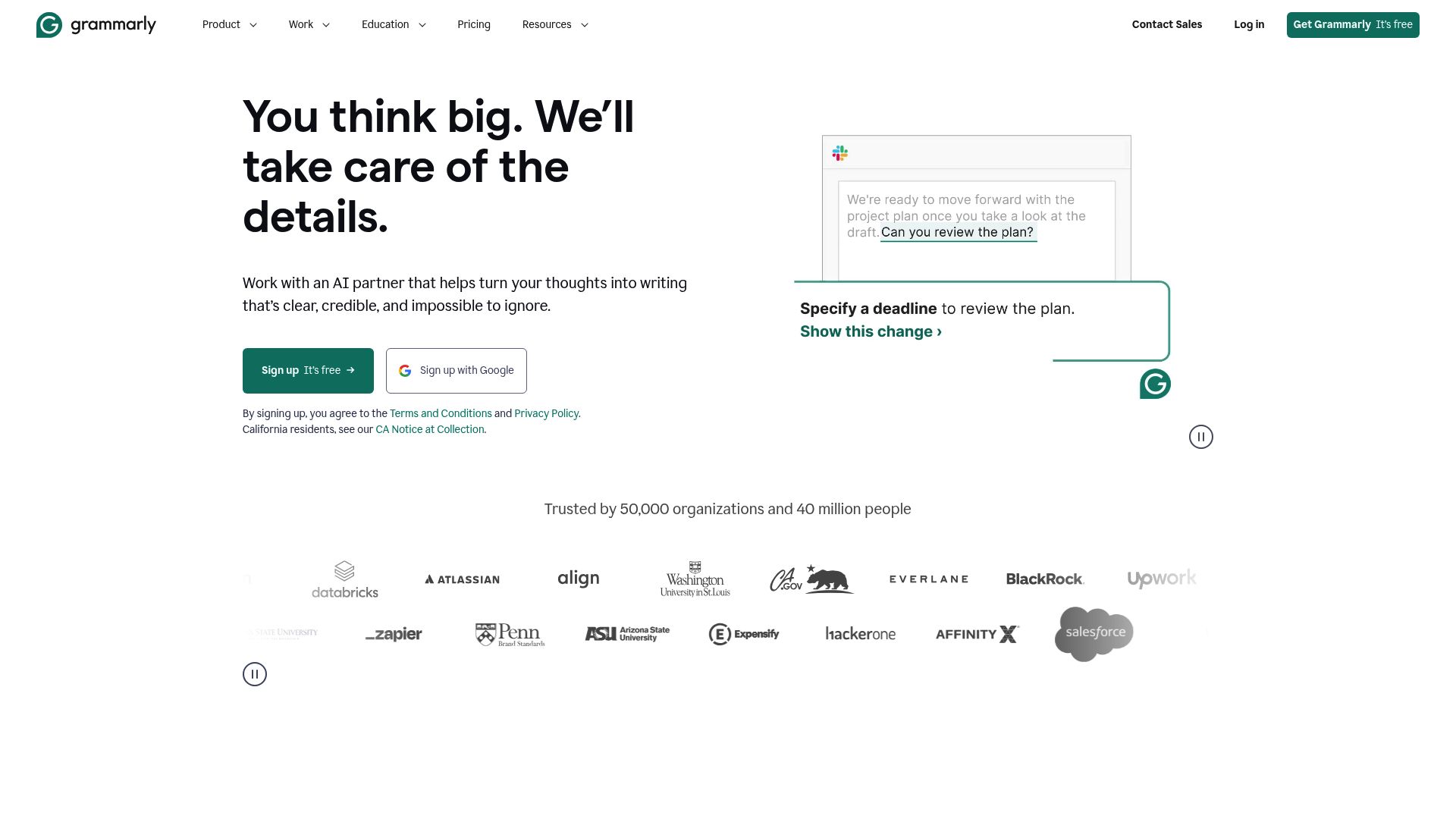 Screenshot of www.grammarly.com