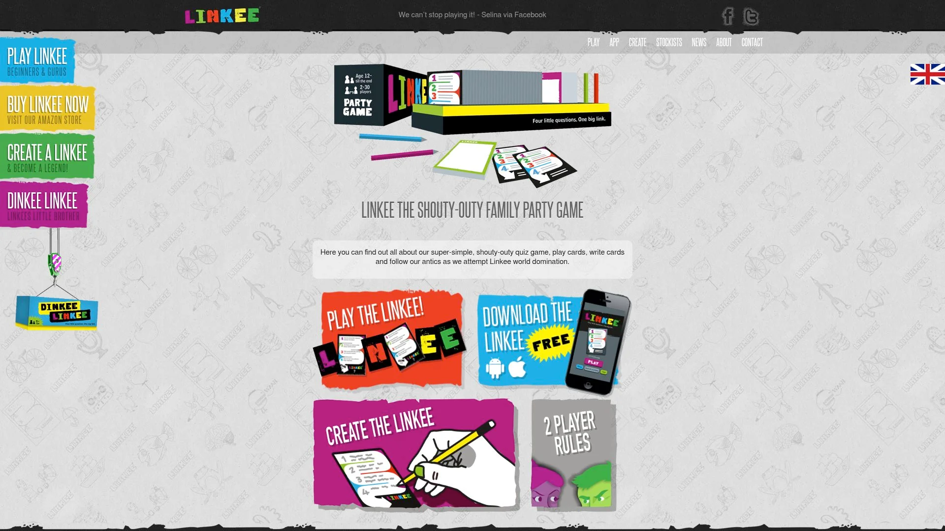 Colorful website promoting the Linkee party game and app.