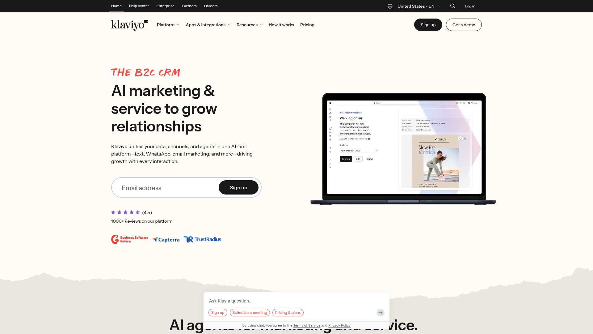 Screenshot of www.klaviyo.com