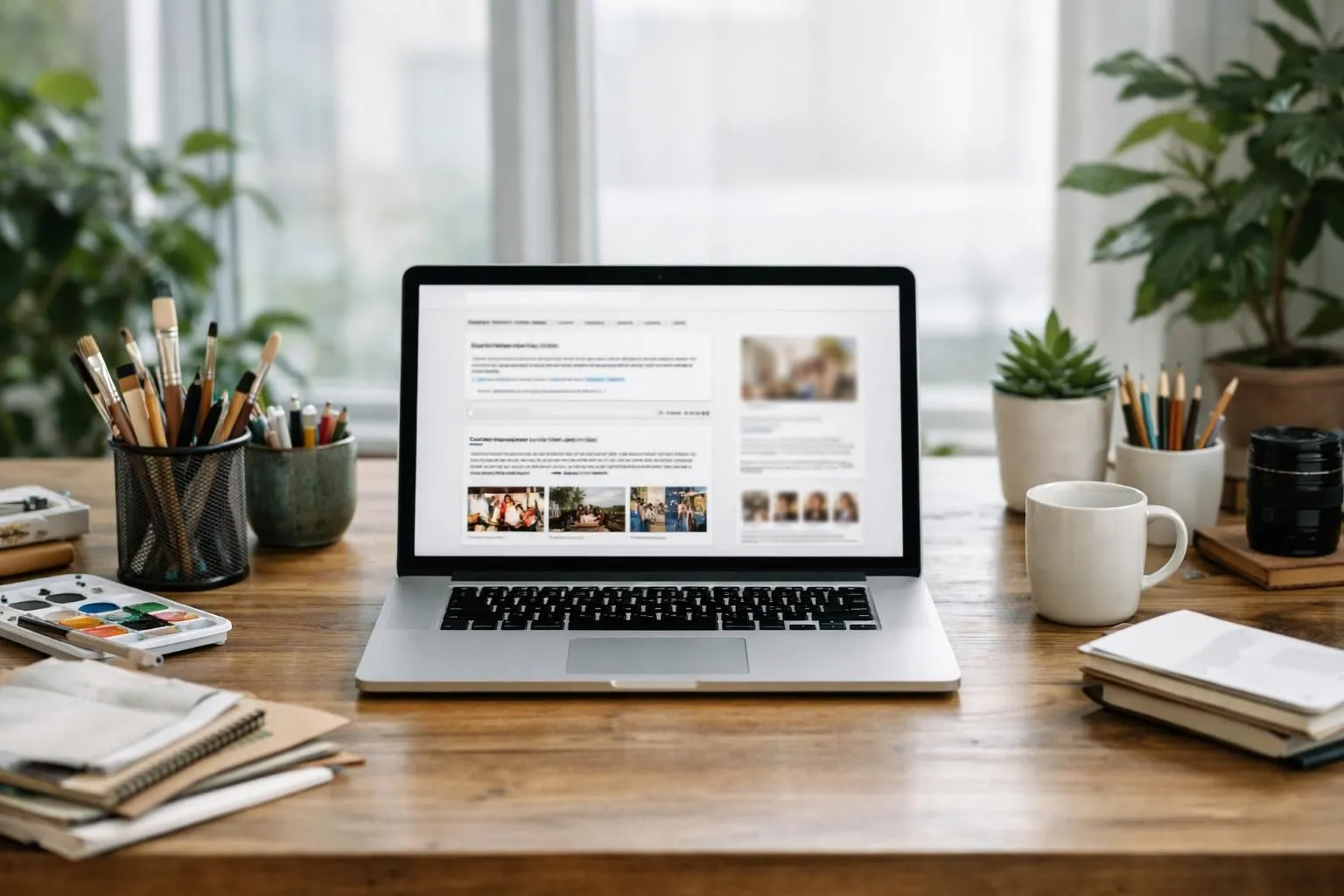 Close-up of a laptop screen displaying a Google search results page with visible featured snippet box at top, knowledge panel on right side, and image carousel, representing modern SERP features layout for SEO professionals analyzing search visibility