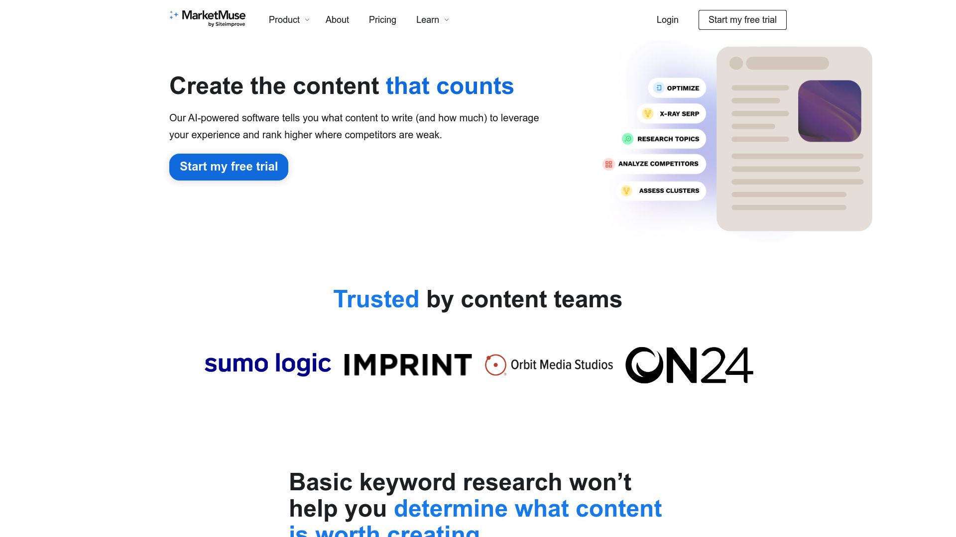Screenshot of www.marketmuse.com