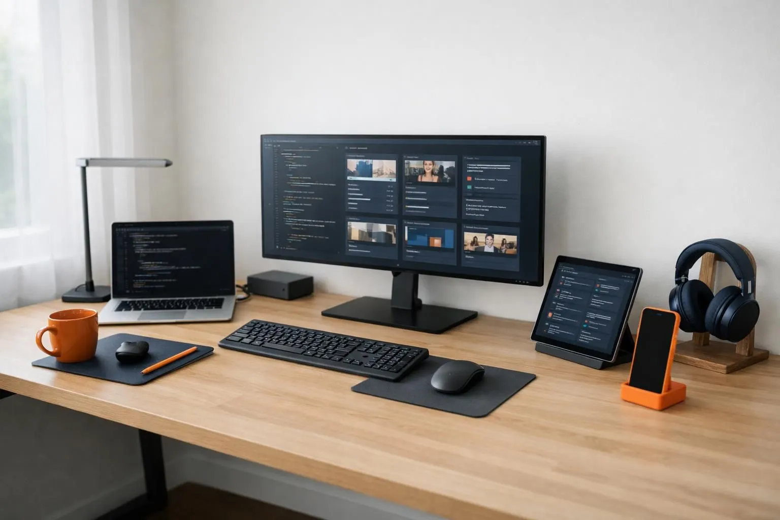 Split-screen comparison showing traditional API returning simple JSON data on left versus content API delivering rich structured content with metadata flowing to multiple connected devices on right, modern developer workspace, clean professional tech visualization