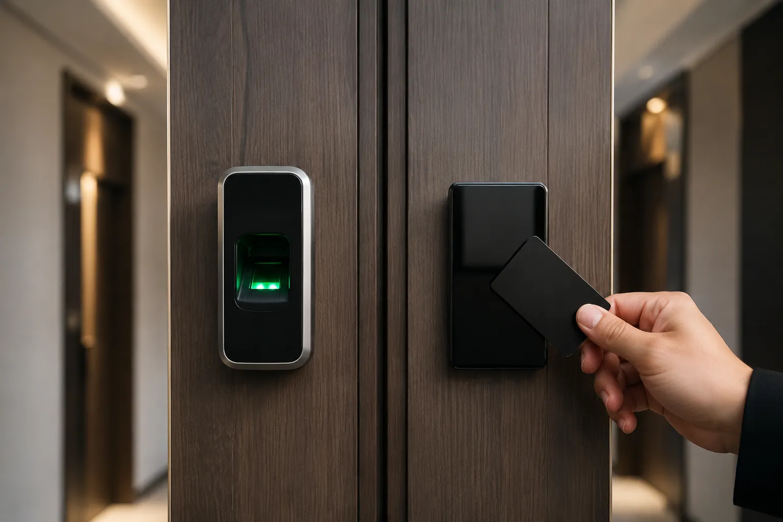 Porte d'entrée sécurisée avec système d'accès par empreinte digitale.