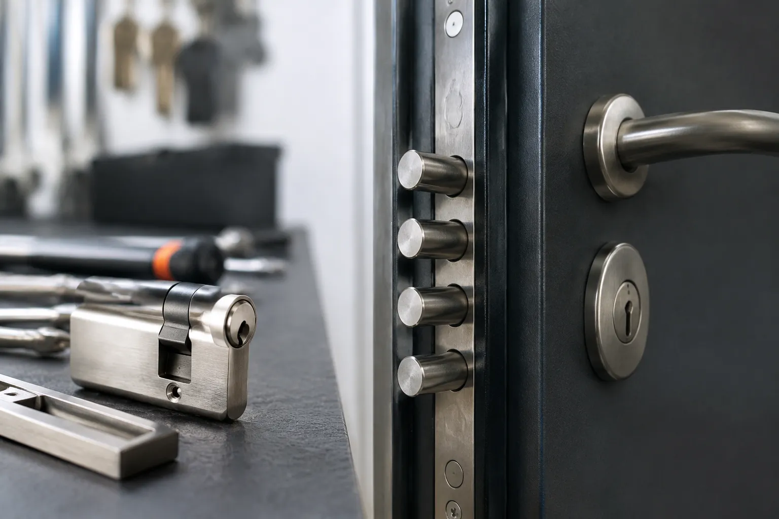 Serrure de sécurité métallique avec boutons de verrouillage.