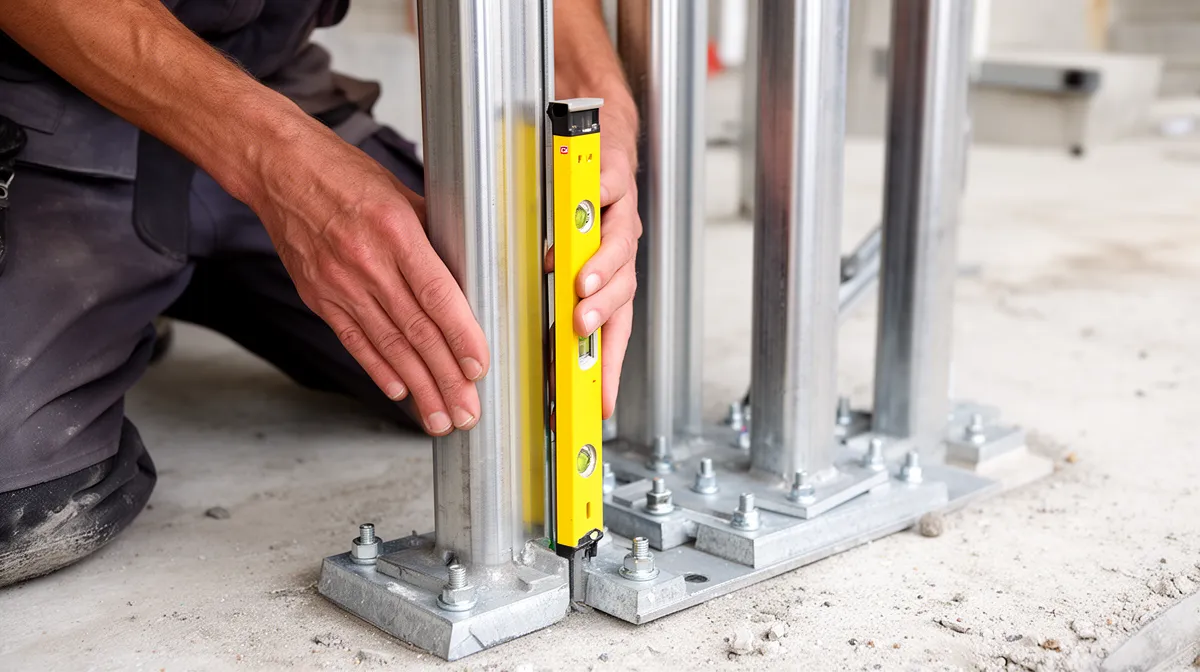 Outils de construction utilisés pour installer un cadre en métal.