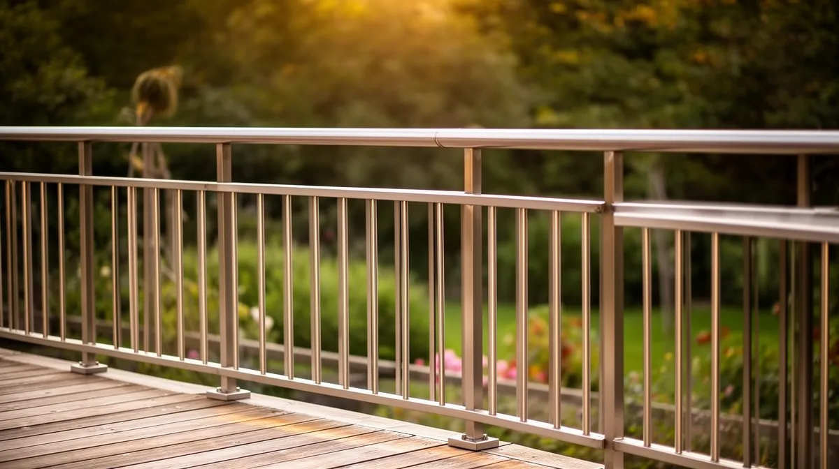 Pose de garde-corps métallique extérieur sur terrasse en bois