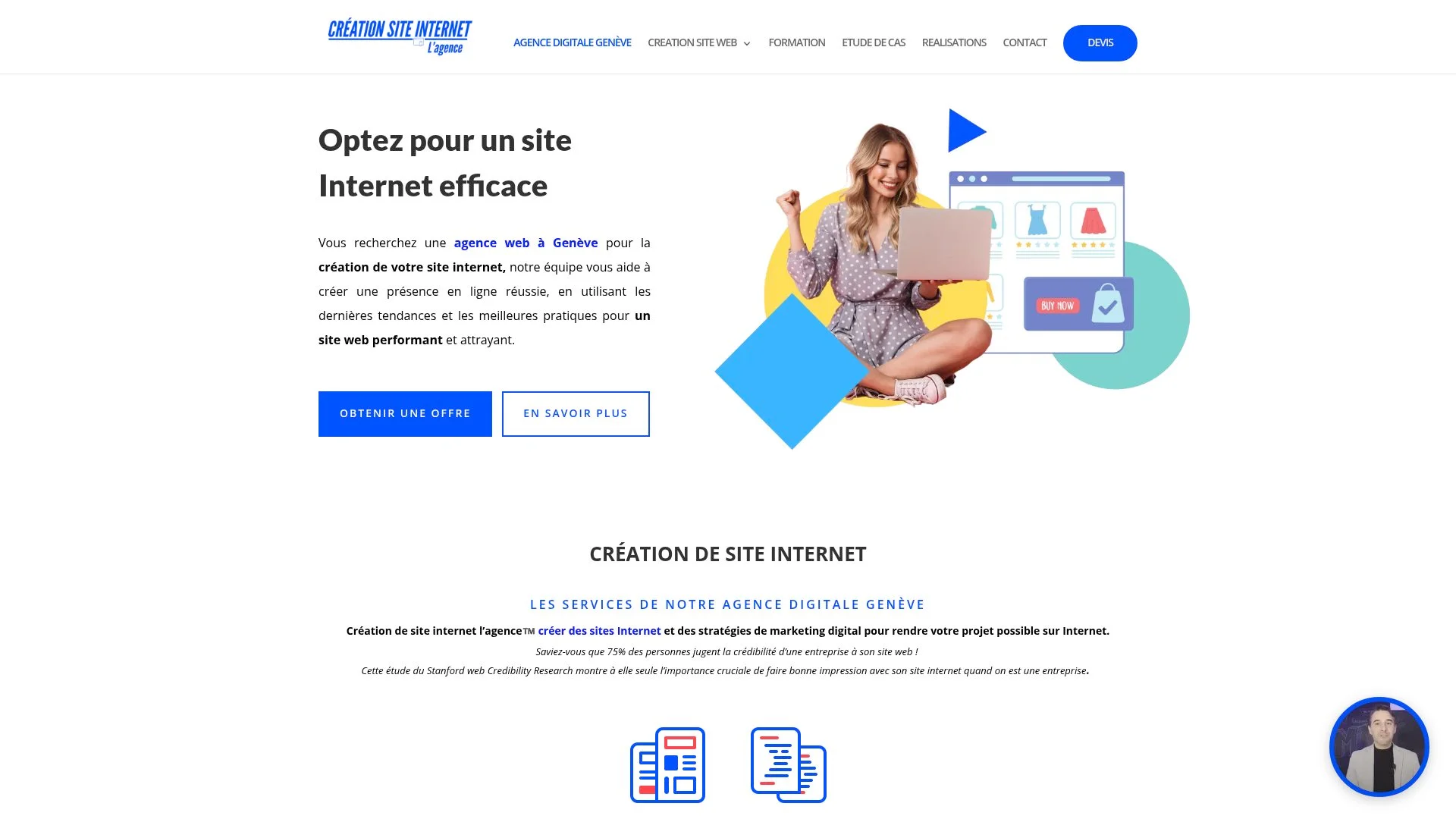 Femme assise sur un ordinateur portable, site web de création de site internet.