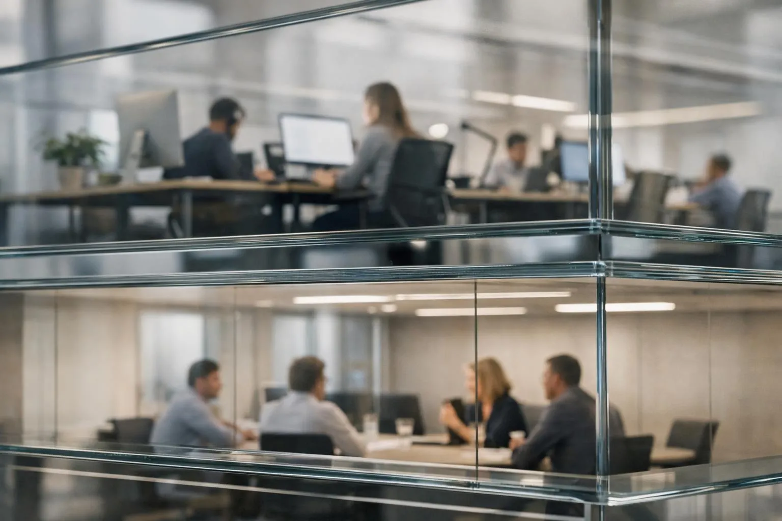 Intérieur d'un bureau moderne avec des employés travaillant.