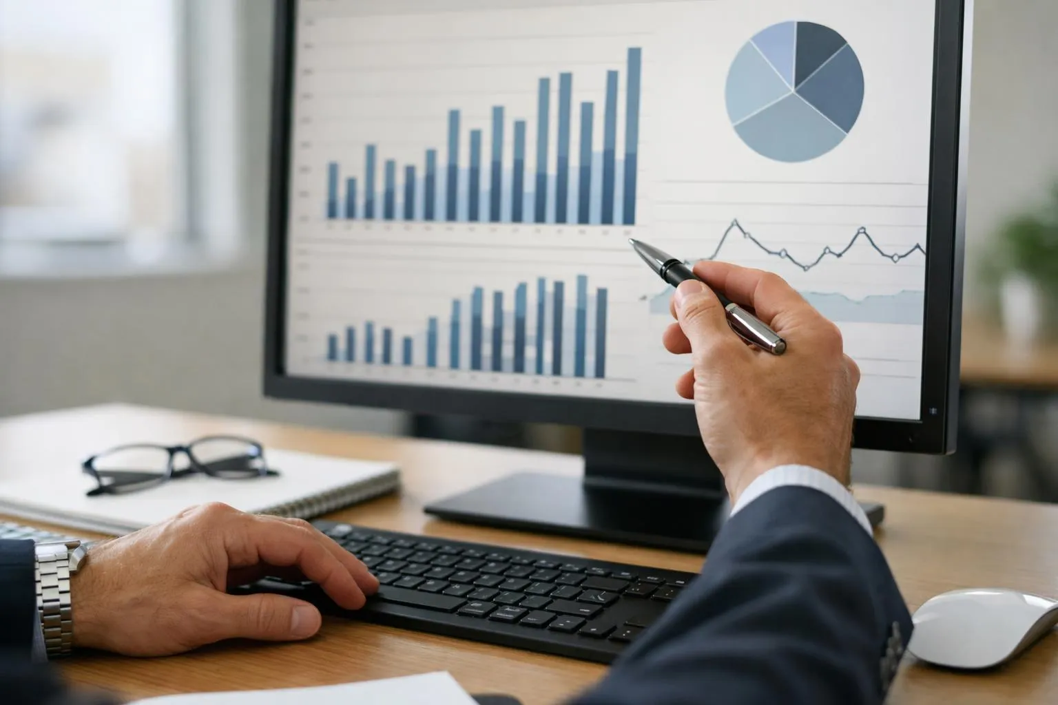 Graphiques et analyse de données sur un écran d'ordinateur.