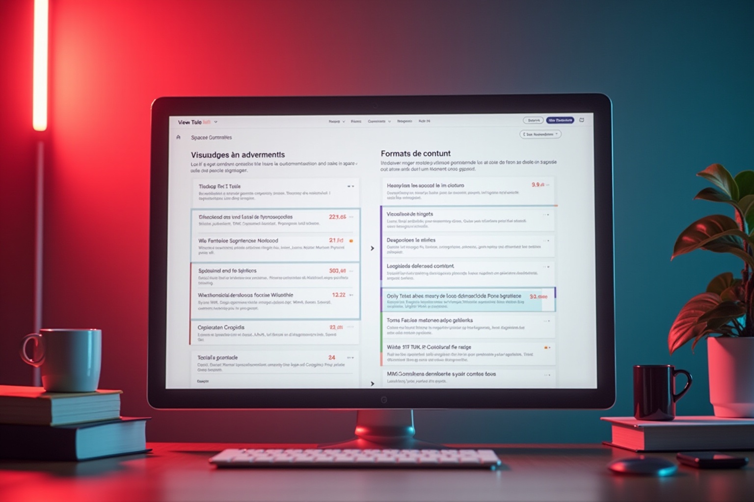 Écran d'ordinateur affichant des informations sur les formats de contenu.