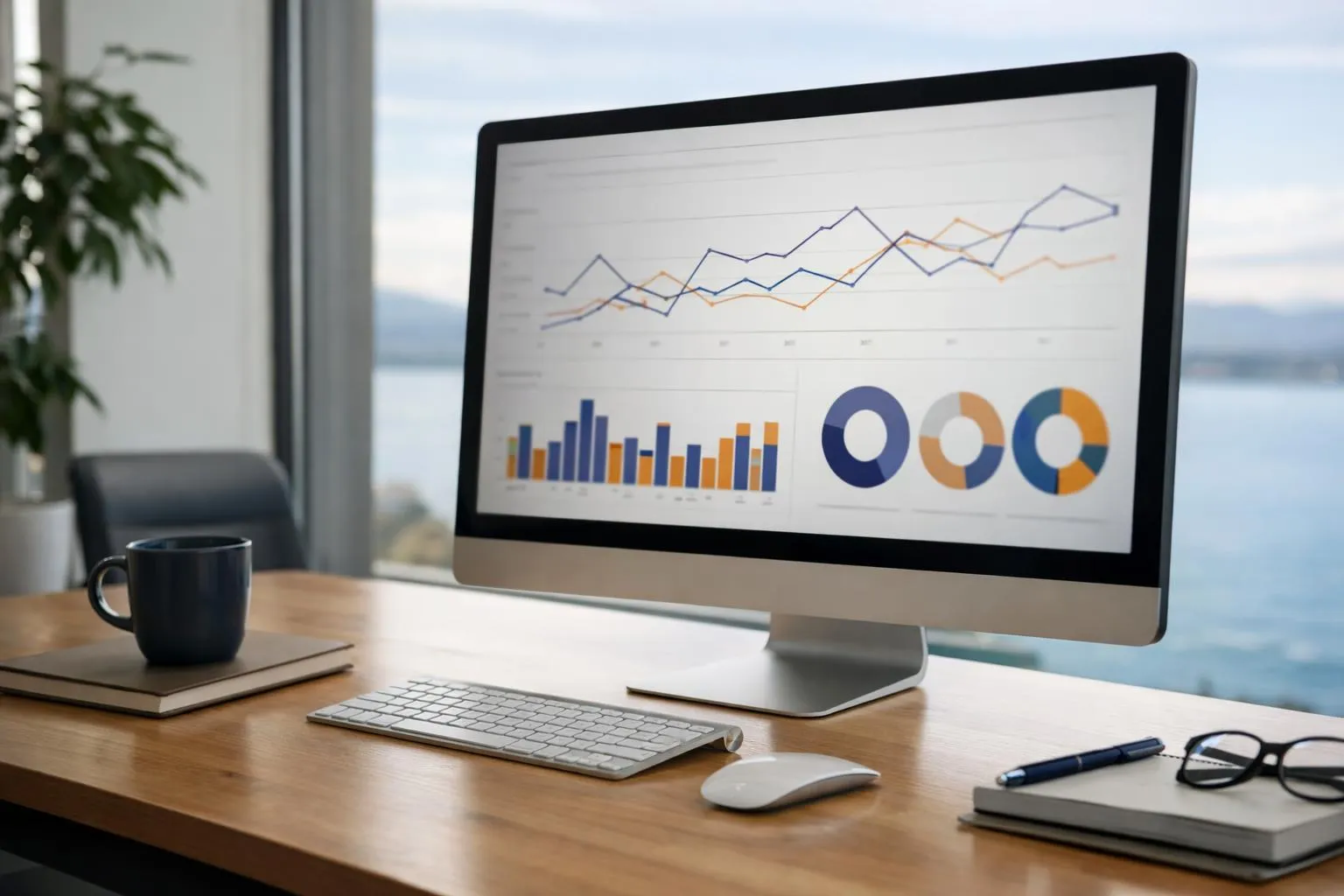 Graphiques et statistiques affichés sur un écran d'ordinateur de bureau.