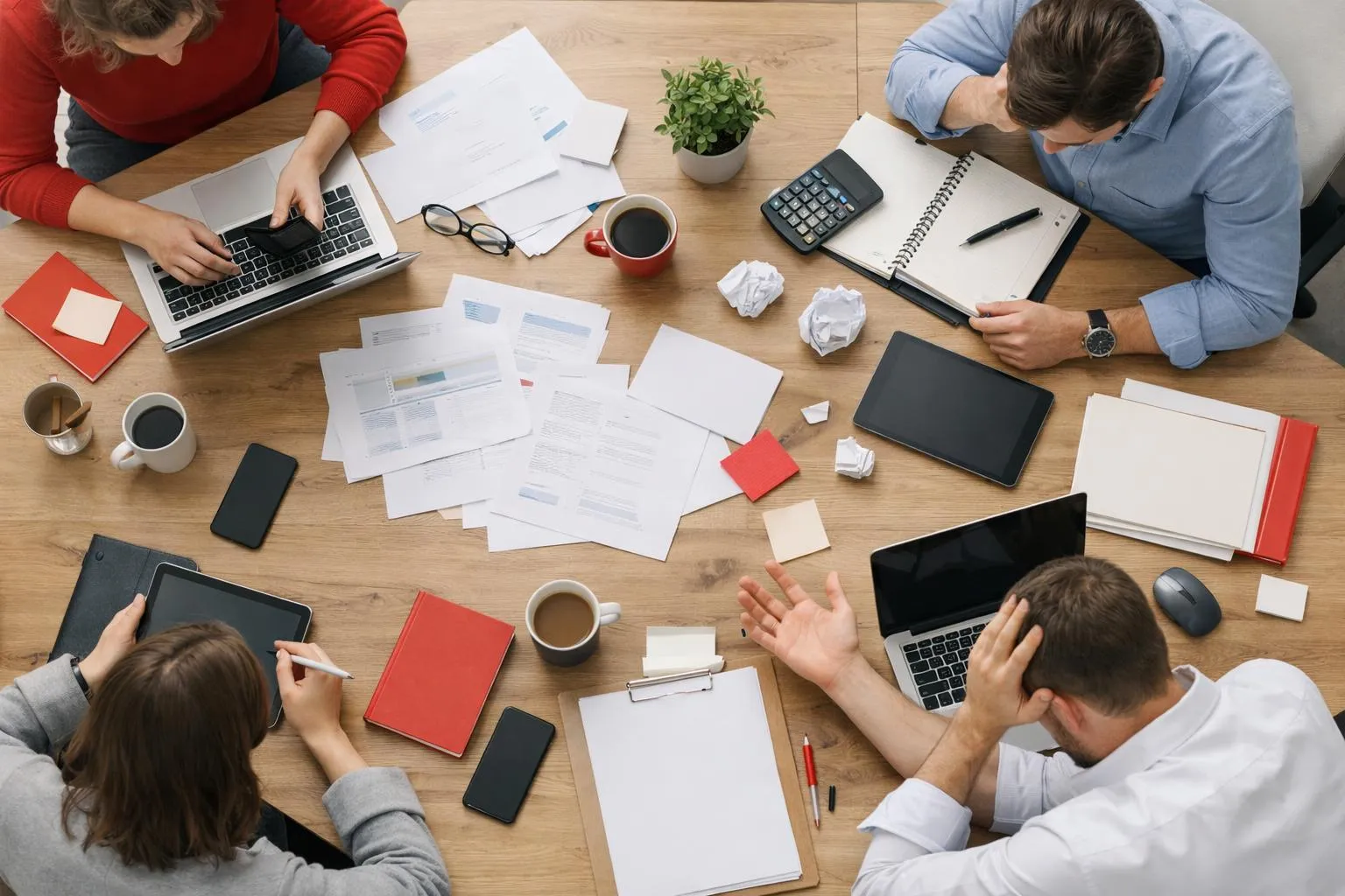 Groupe de personnes travaillant ensemble sur des documents et des ordinateurs portables.