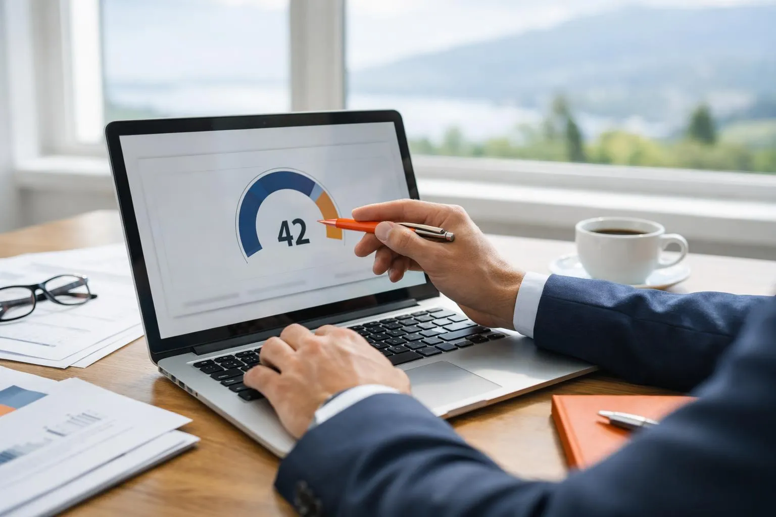 Homme d'affaires analysant des données sur un ordinateur portable.