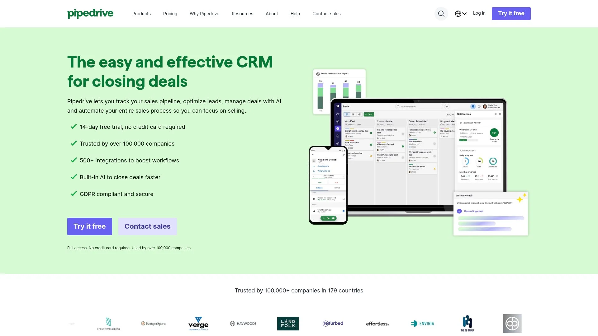 Site web de Pipedrive, un outil CRM pour la vente.