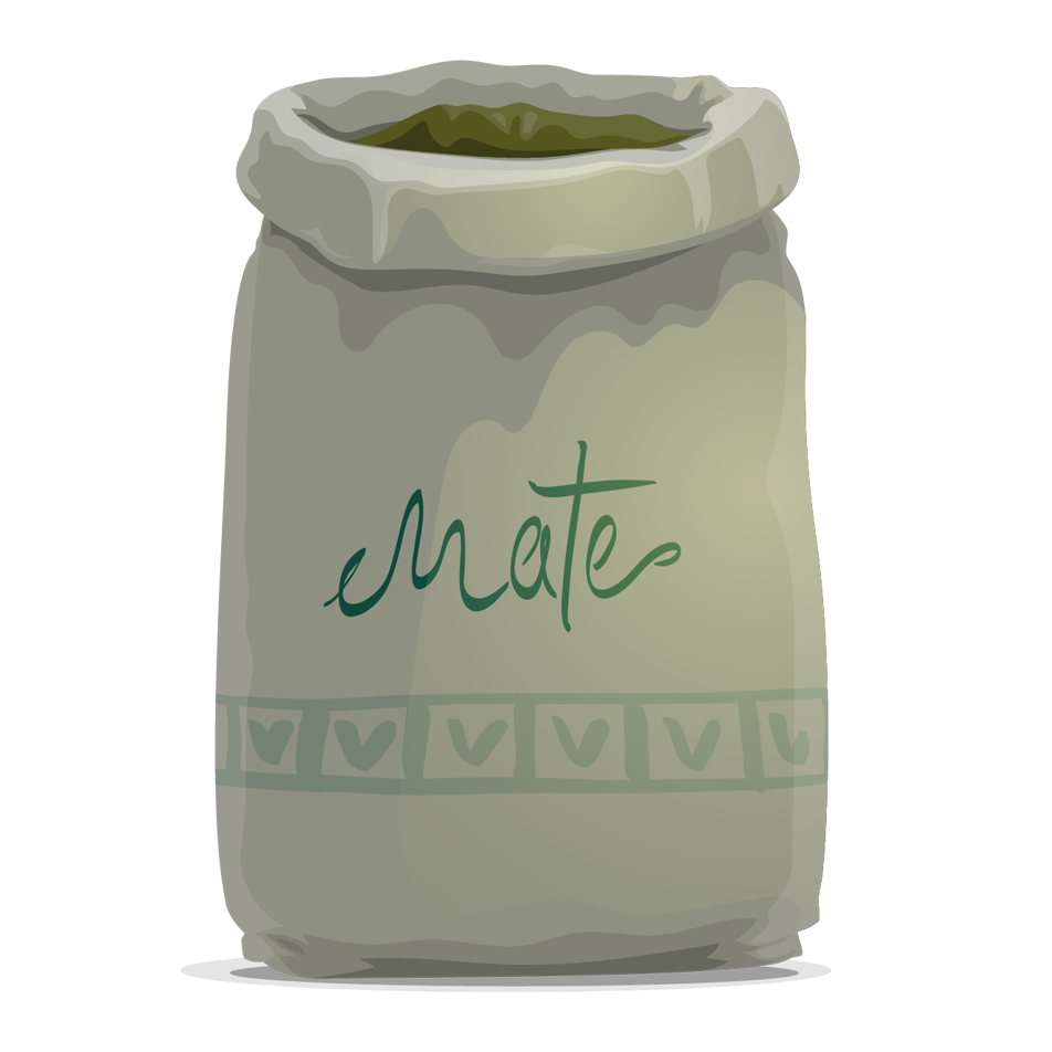 Illustration de feuilles de yerba maté séchées dans un sac de toile..