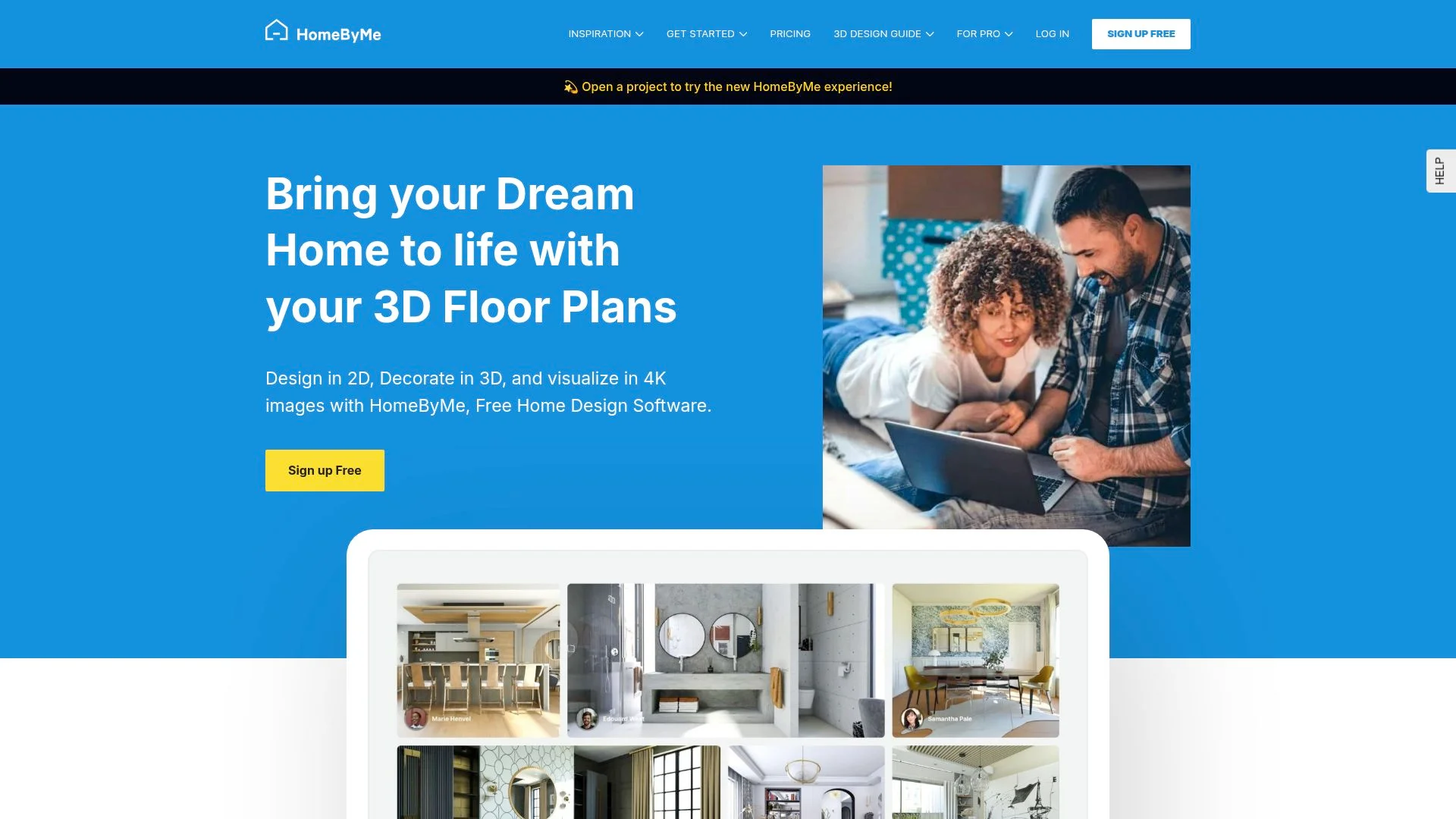 Couple heureux concevant des plans de maison en 3D sur ordinateur.