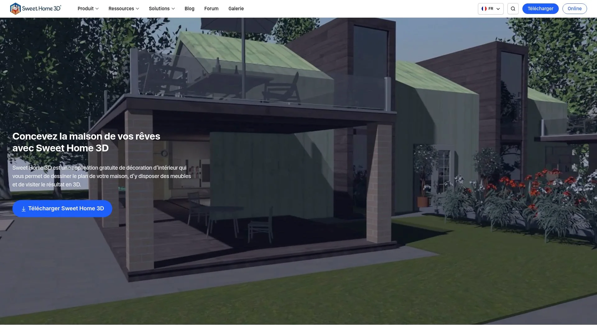 Maison moderne avec toit vert et terrasse couverte.