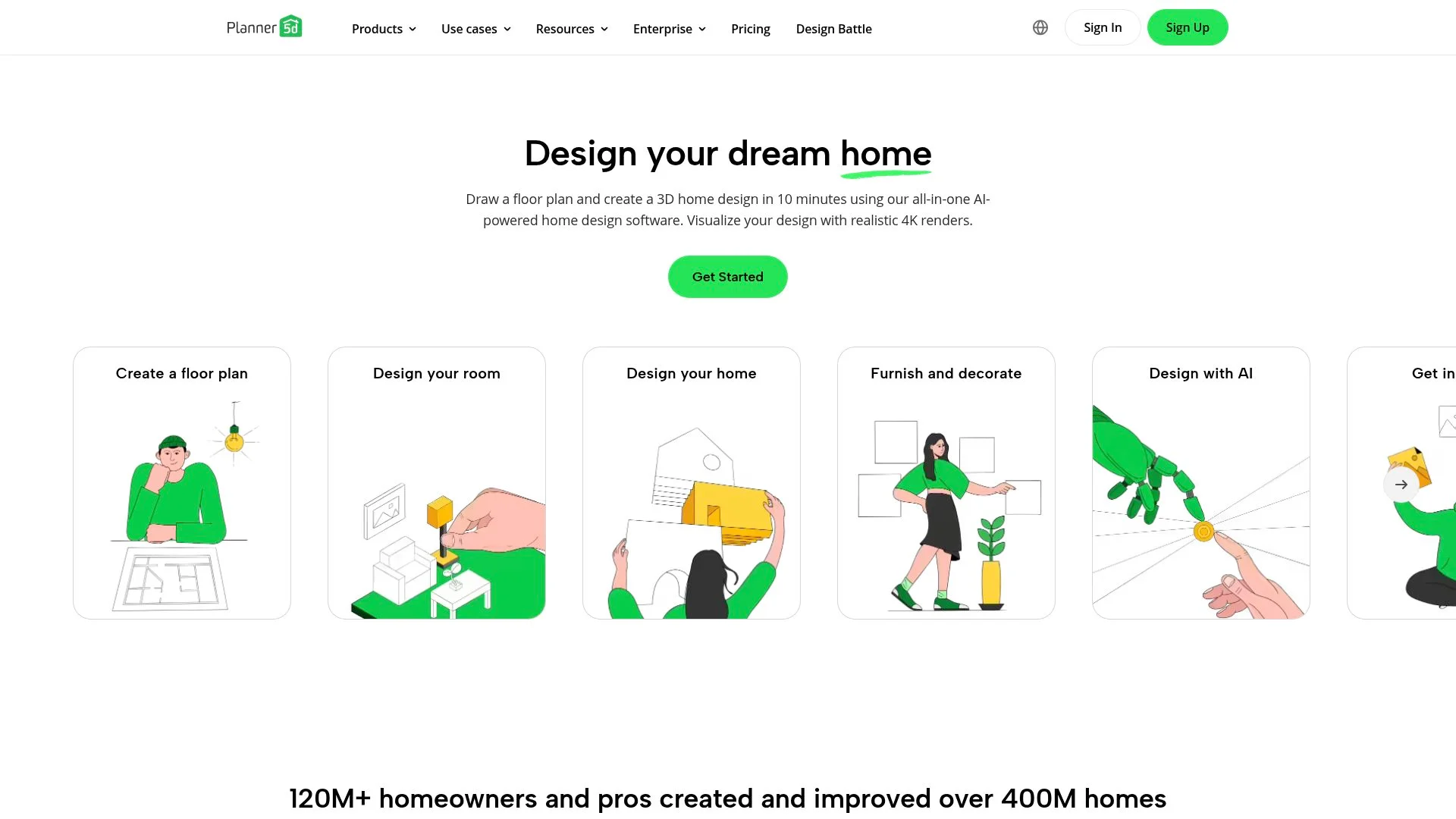 Illustration d'un site Web offrant des outils de conception de maison en 3D.