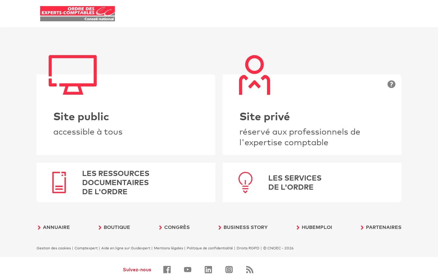 Page d’accueil du Conseil national de l’Ordre des experts-comptables
