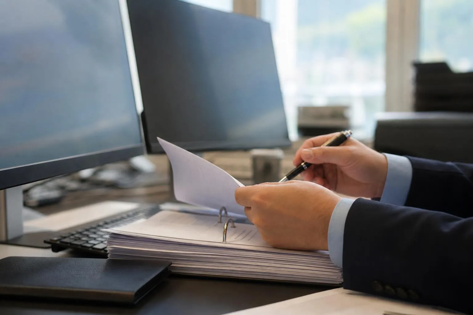 Homme d'affaires travaillant sur un ordinateur dans un bureau.