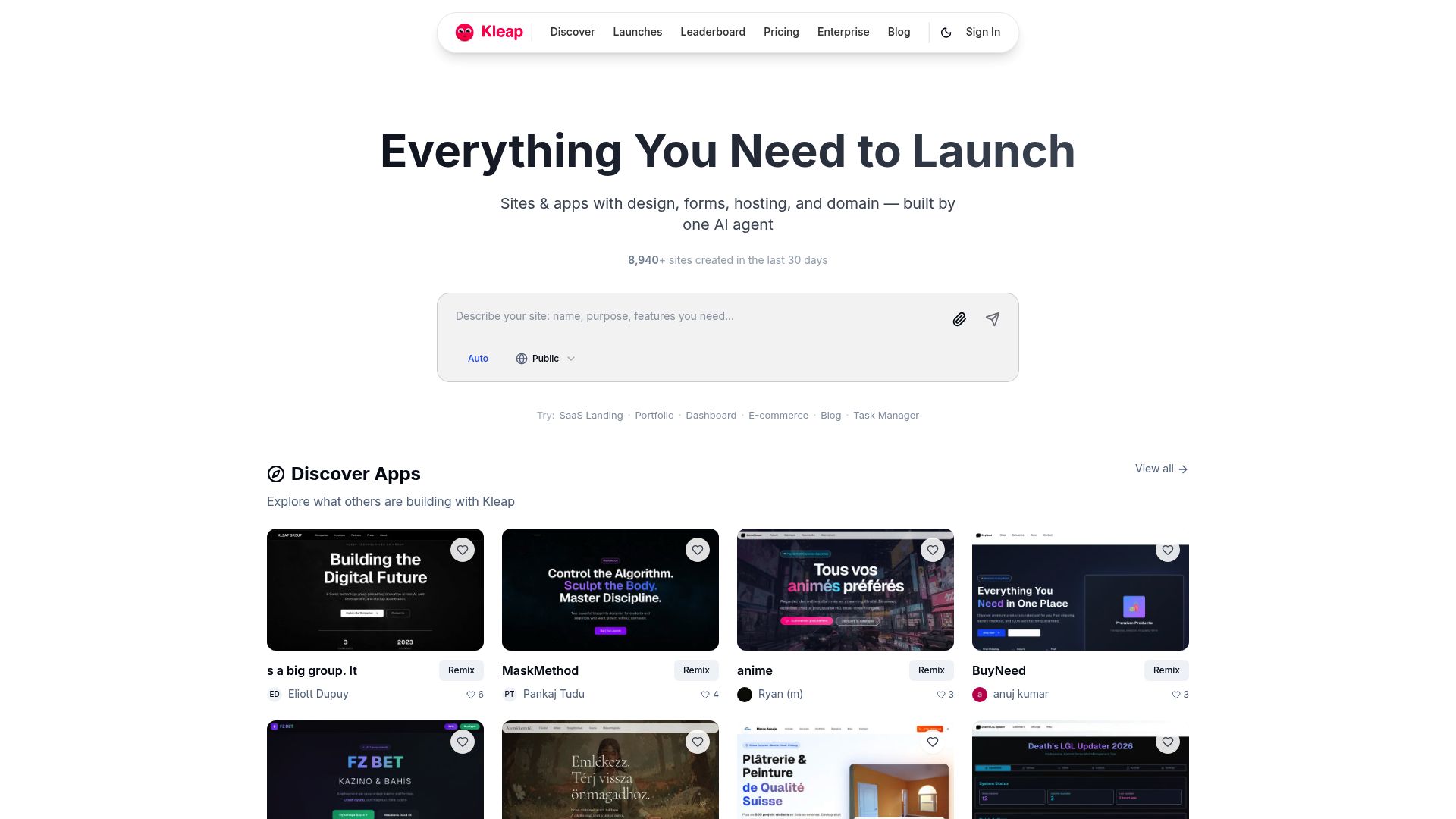 Screenshot of www.kleap.co
