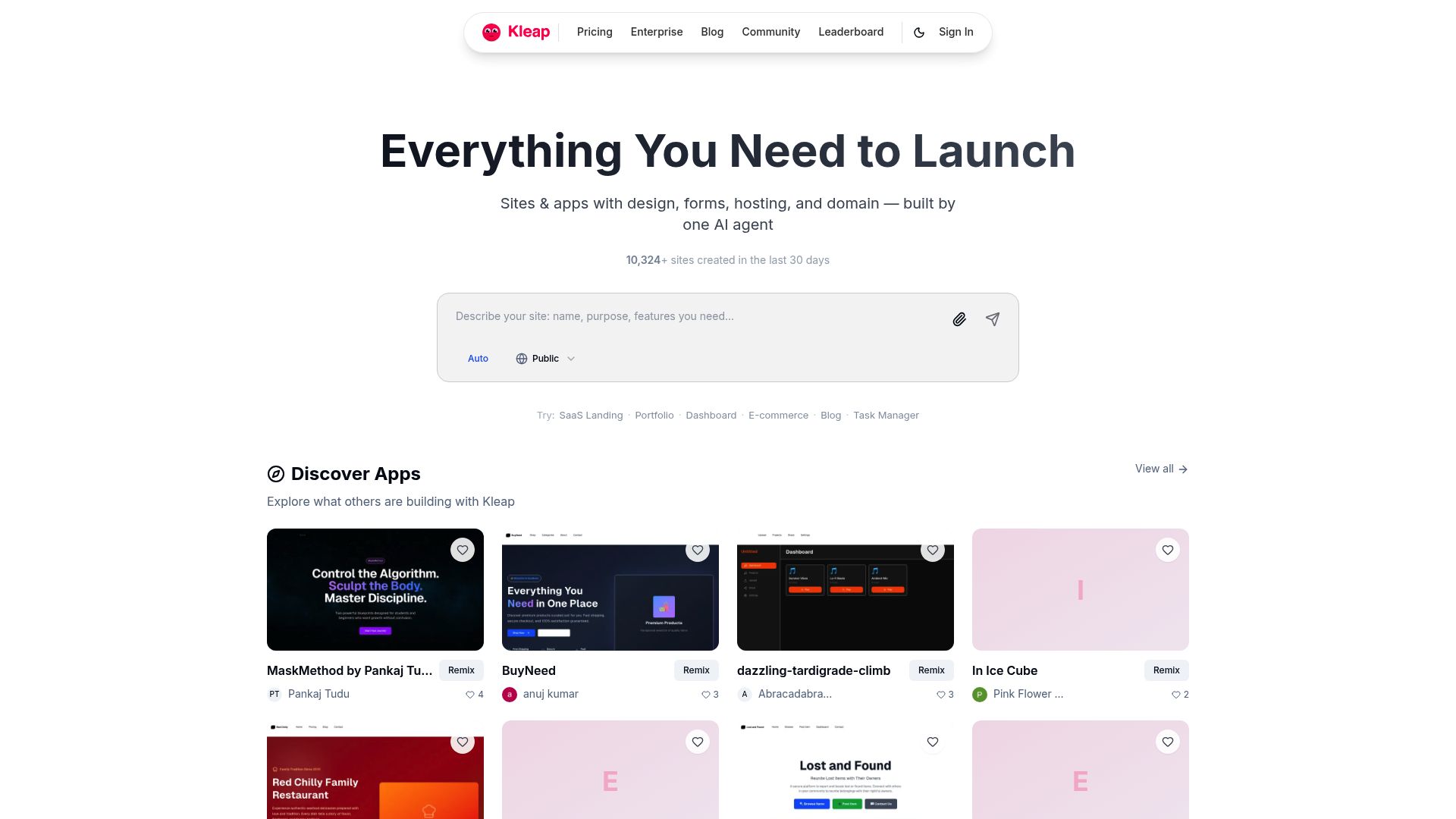 Screenshot of kleap.co
