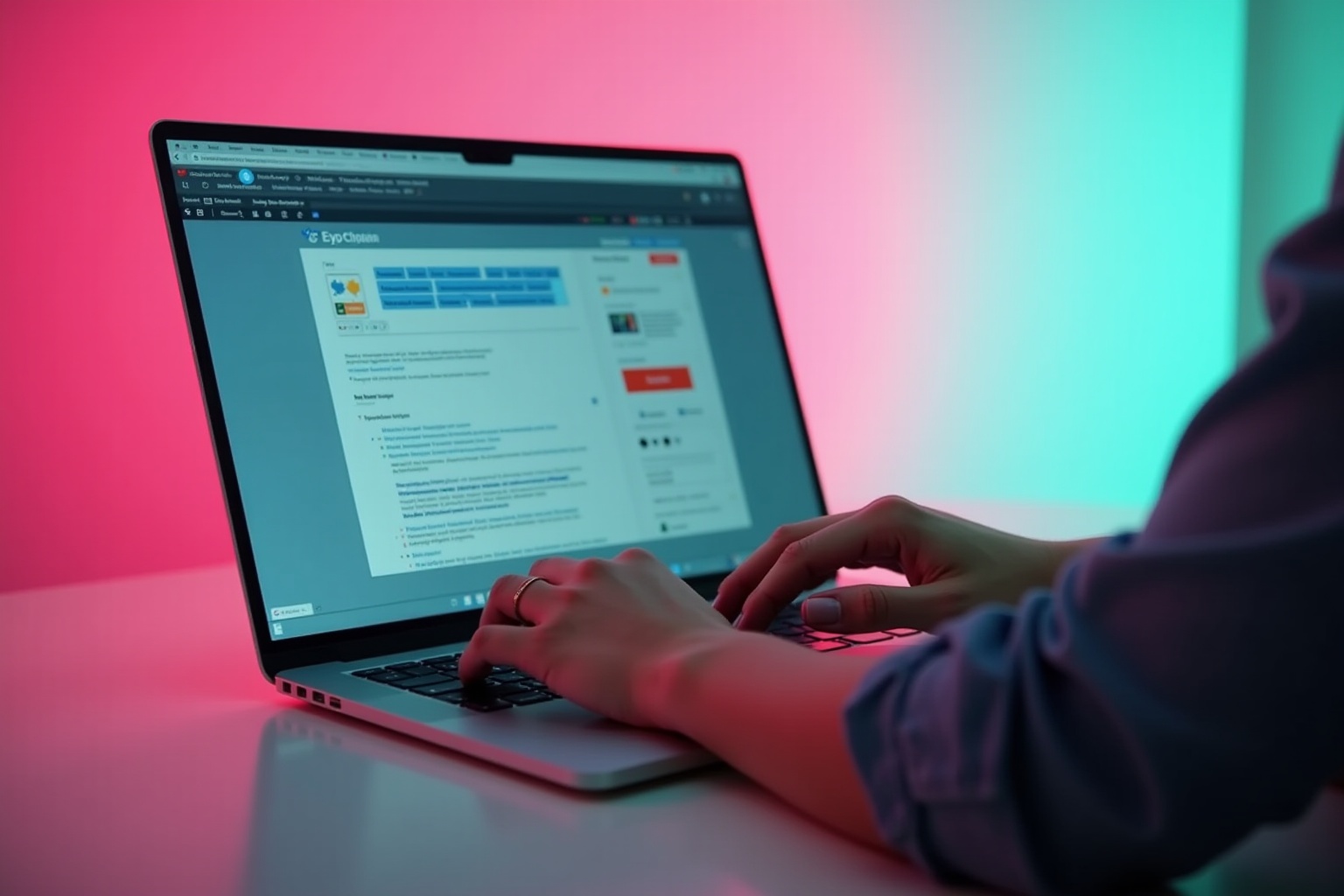 Laptop screen displaying an online form, hands typing on keyboard.