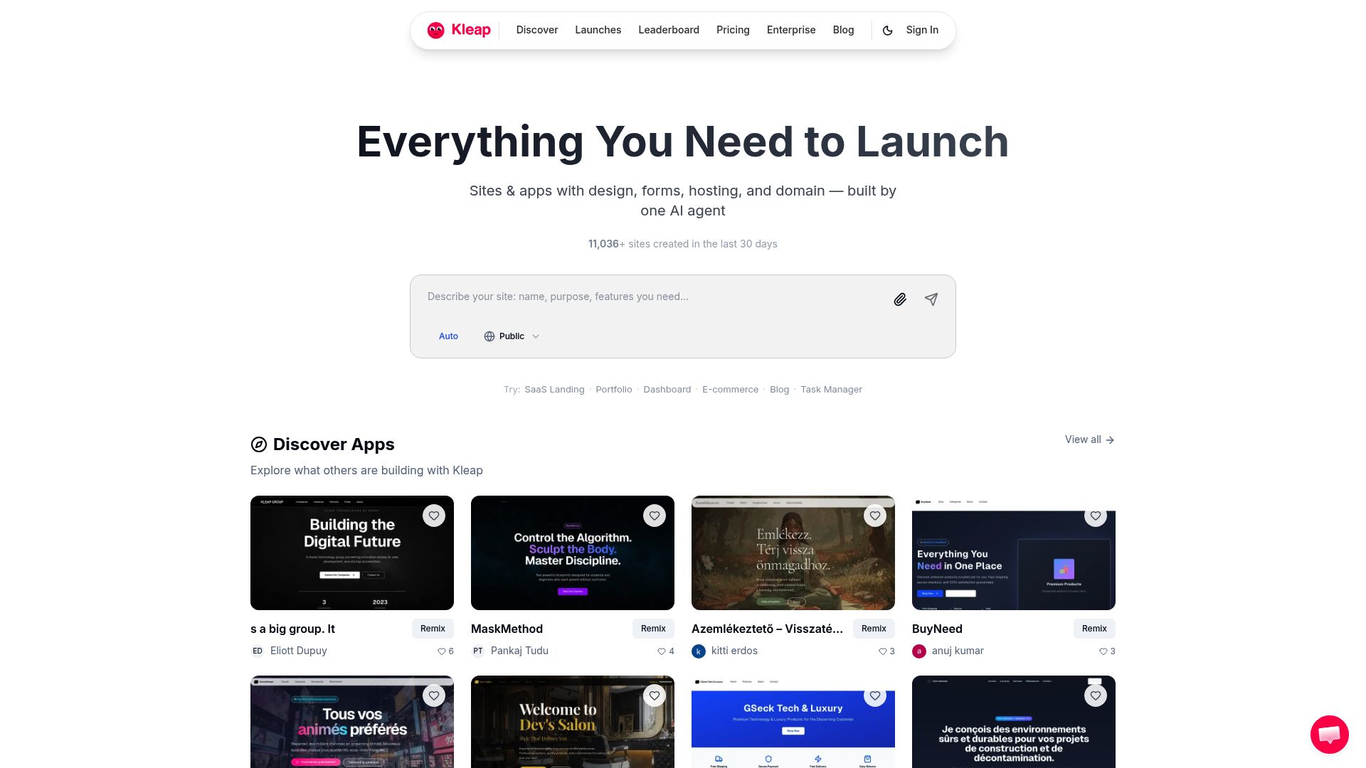 Screenshot of www.kleap.co