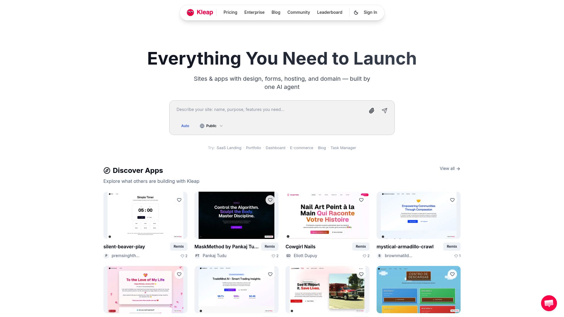 Screenshot of www.kleap.co