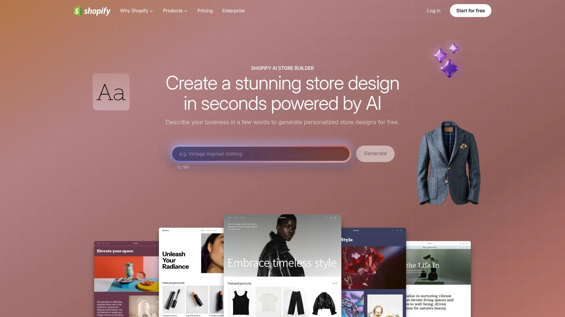 Shopify AI Store Builder, create stunning store designs powered by AI.