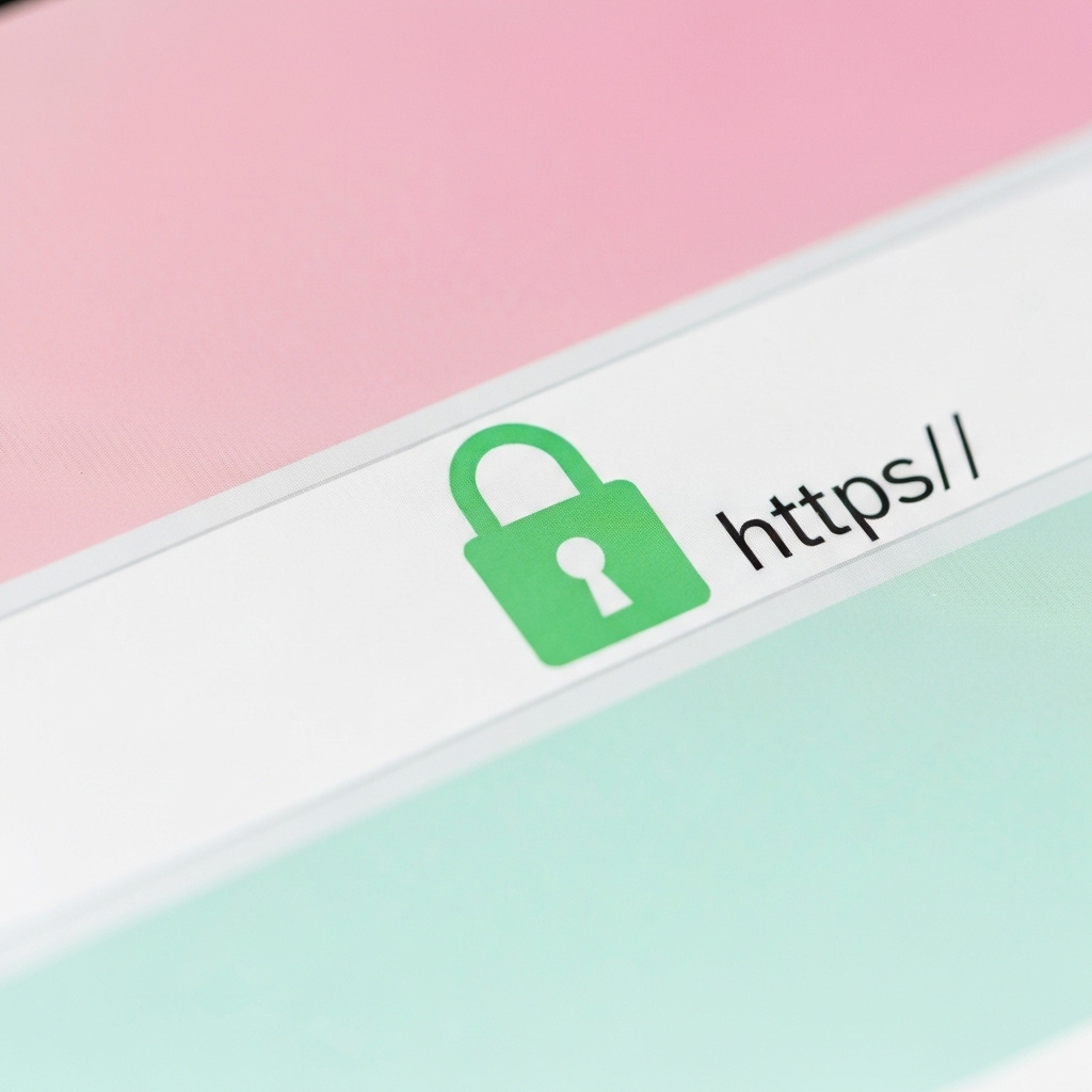 A close-up image of a modern browser address bar, clearly showing a green padlock icon and the 'https://' prefix.