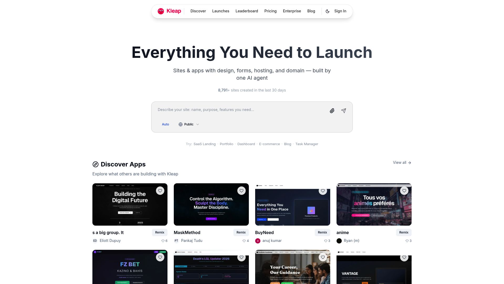 Screenshot of www.kleap.co