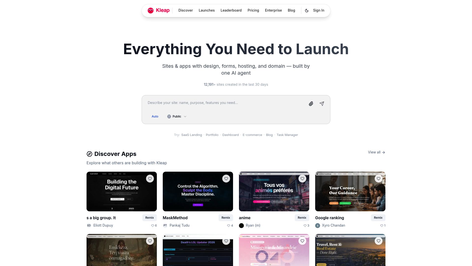 Screenshot of www.kleap.co