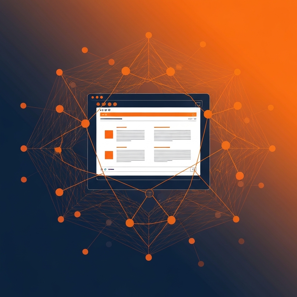[Abstract visualization of a digital shield protecting a website interface.]