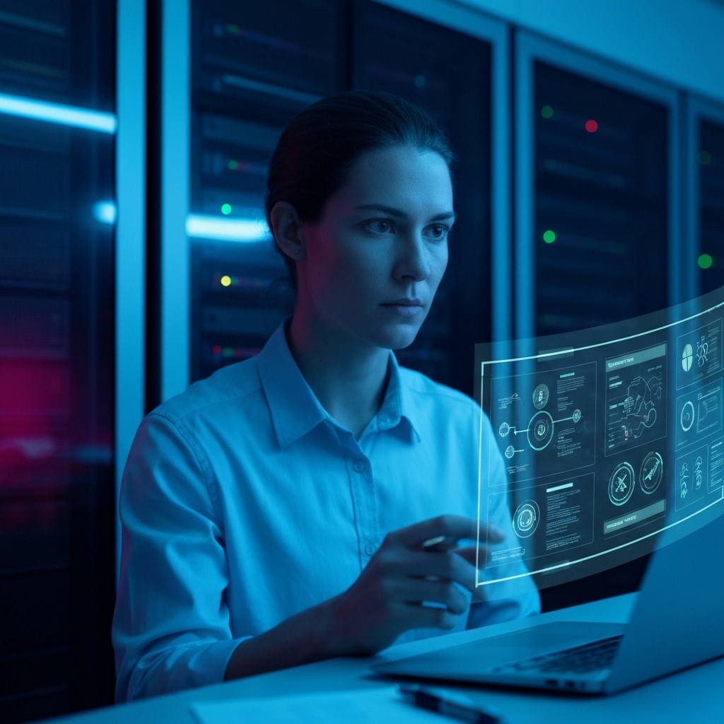 A futuristic command center interface showing security alerts being actively monitored and neutralized.